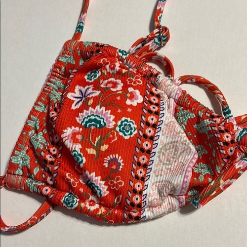 Bikini da bagno SHEIN rosa rosso verde bianco floreale triangolo cravatta regolabile piccolo - Foto 3 di 6