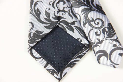 Classic Floral Blue Silver Jacquard Silk Men's Tie Necktie Hanky Cufflink Set - Picture 5 of 7