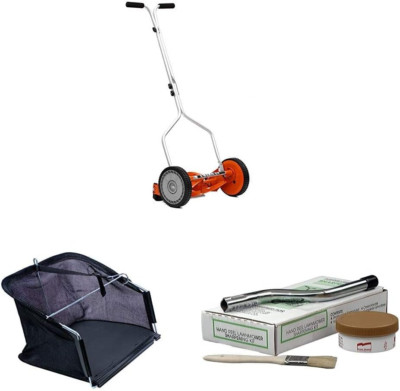 14-Inch Push Reel Lawn Mower Bundle with Sharpening Kit & Grass Catcher