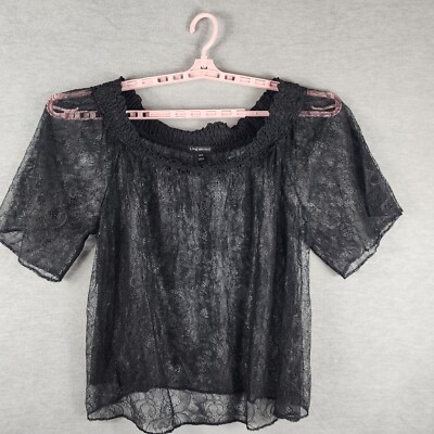 Lane Bryant Womans Top 18 20 Black Lace Off Shouders Wide Flowy Sleeves EUC 