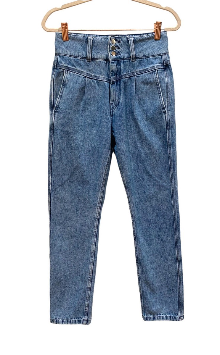 SEZANE Sam Sama High Waisted Pleated Tapered Denim Trouser Jeans