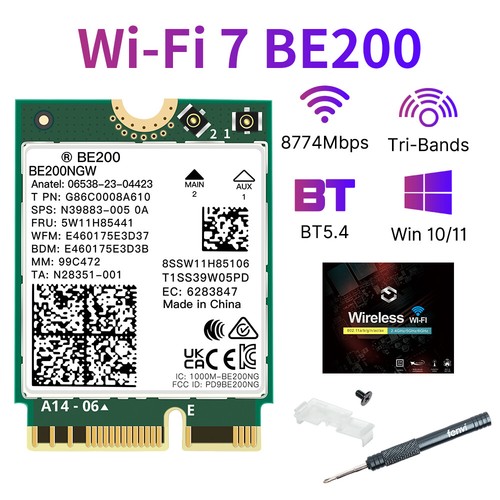 Intel Tri-band WiFi 7 BE200NGW M.2 WiFi Card Bluetooth 5.4 Network Wireless Card