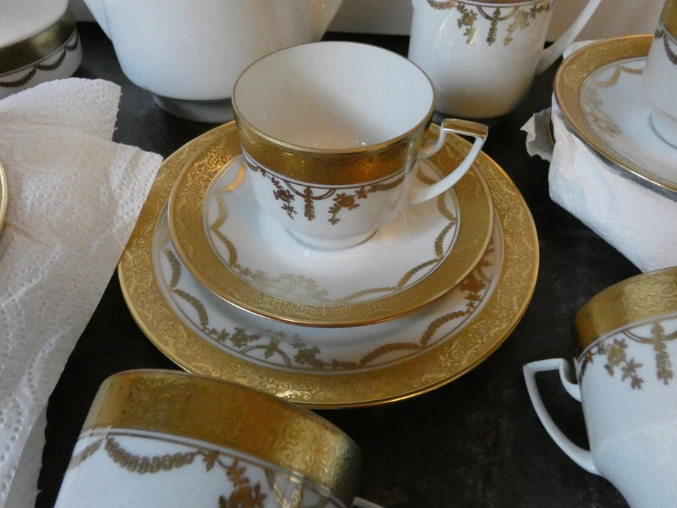 19268/ Pirkenhammer prunkvolles Kaffeeservice Empire Stil Ätzgold 6 Personen - Bild 4 von 4