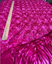 Hot pink satin Rosette 3D Flower drapery fabric BY THE YARD 54" Wide