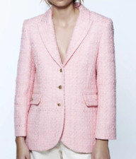Zara Boucle Tweed Blazer Rosa Struktur Sakko Goldknöpfe S 8 10 REF. 2905/481
