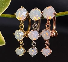 1pc Triple Opalite Gems Top Drop Surgical Steel Reverse Belly Ring Navel Naval