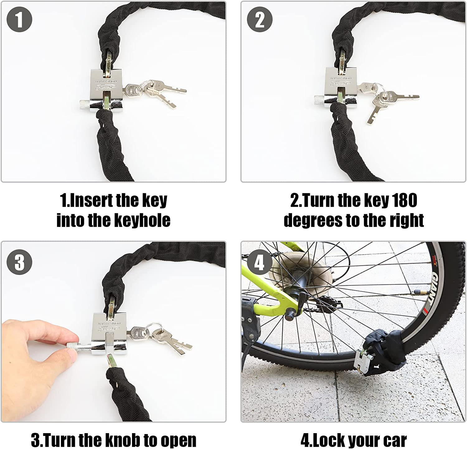Bike Lock Heavy Duty, [3 Keys] Diyife AntiTheft High Security Chain