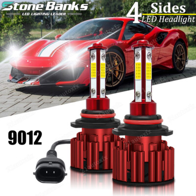 4-Side 9012 HIR2 LED Headlight Bulbs Kit Hi/Lo Beam 6000K Super Bright White x2