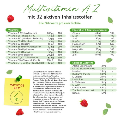 3x 365 Multivitamin A-Z Tabletten (vegan) Vitamine + Mineralien 32 Wirkstoffe - Bild 6 von 10