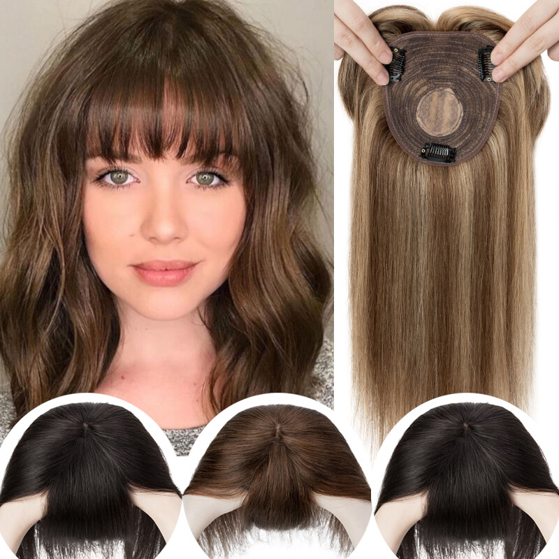 100% REAL Human Hair Topper Toupee Hairpiece Clip Top Piece with
