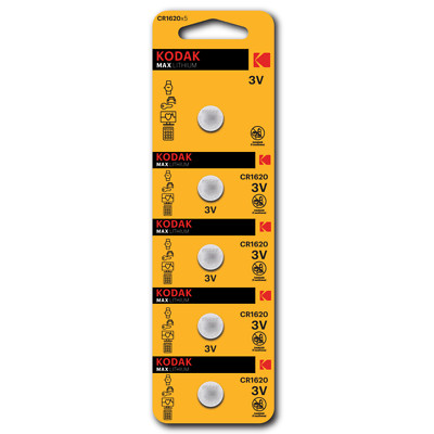 Kodak CR1620 Knopfzelle Batterie Max Lithium 3V Markenqualität 5 Stück Batterien