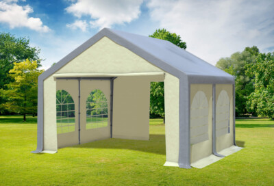 Partyzelt 4x4m Grau Beige PVC Festzelt Pavillon wasserdicht Profi Modular Event