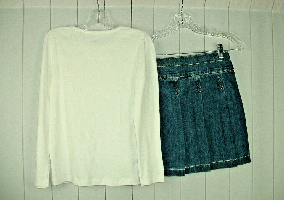Vestido Gymboree Ready Go! Niñas Mayores 2 piezas Top Blanco Denim Plisado Falda Gemas 10Y Foto 3 de 3