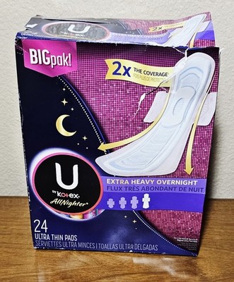 U by Kotex AllNighter Extra Heavy Overnight Pads with Wings Ultra Thin 24 Ct
