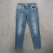 Vigoss Chelsea Boyfriend Jeans Womens Blue Distressed Embellished Pockets