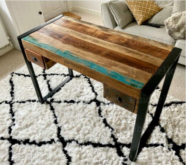 Industrial Computer Desk Rustic Solid Wood Workstation Retro Study Writing Table