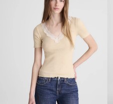 MADEWELL XXS Lace-Trim V-Neck Top NY958 $60