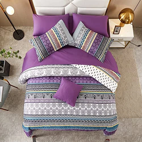 Conjunto de edredom boho tamanho King 8 peças cama em uma bolsa roupa de cama listrada boêmia  - Imagem 4 de 4