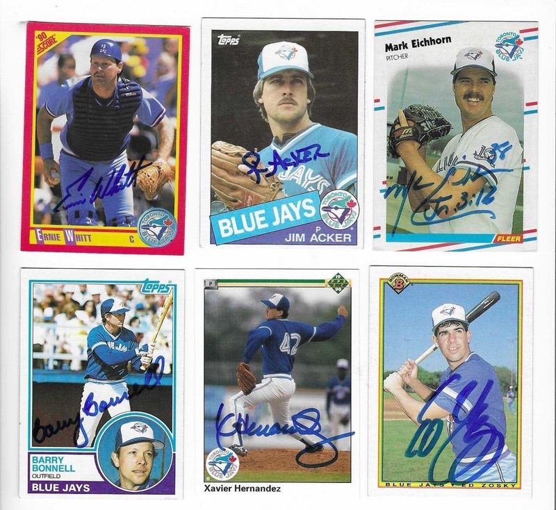 TORONTO BLUE JAYS 6 DIFFERENT SIGNED AUTOGRAPH BASEBALL CARD LOT