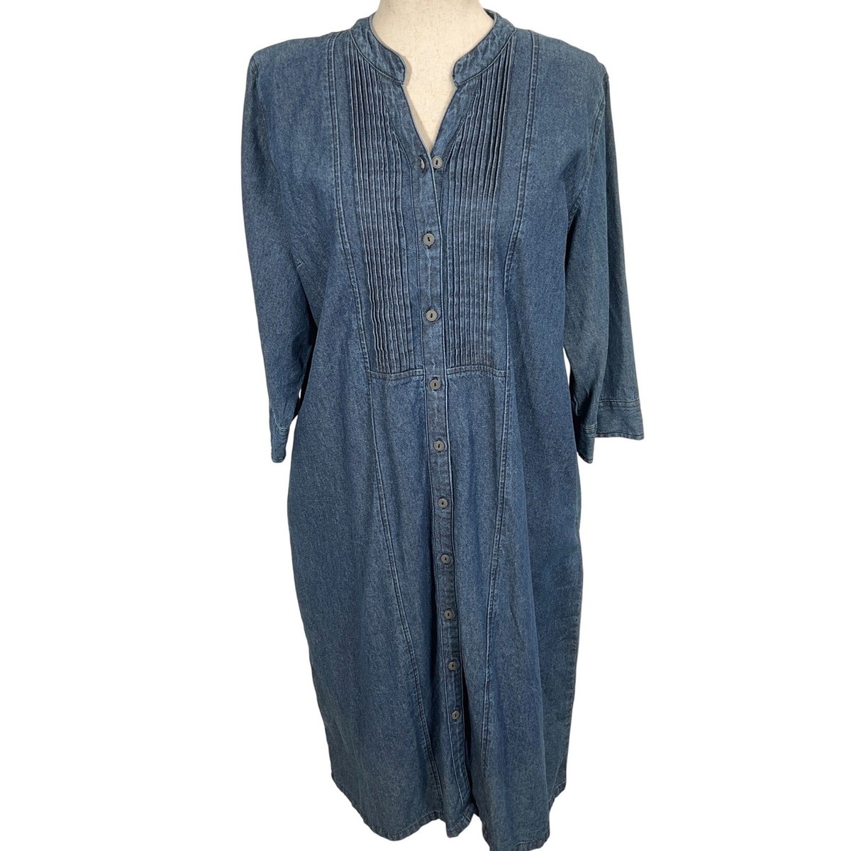 Vermont Country Denim Dress Womens Large Pleated Bib Boho Cottagecore Shirt  Midi | eBay