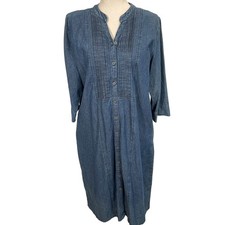 Vermont Country Denim Dress Womens Large Pleated Bib Boho Cottagecore Shirt Midi