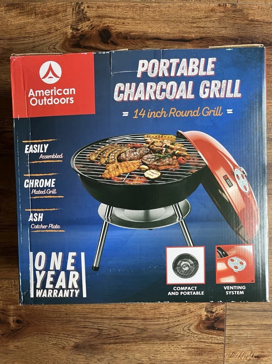 American Outdoors Portable 14 Inch Round BBQ Grill Venting Chrome Plated NIB Pic