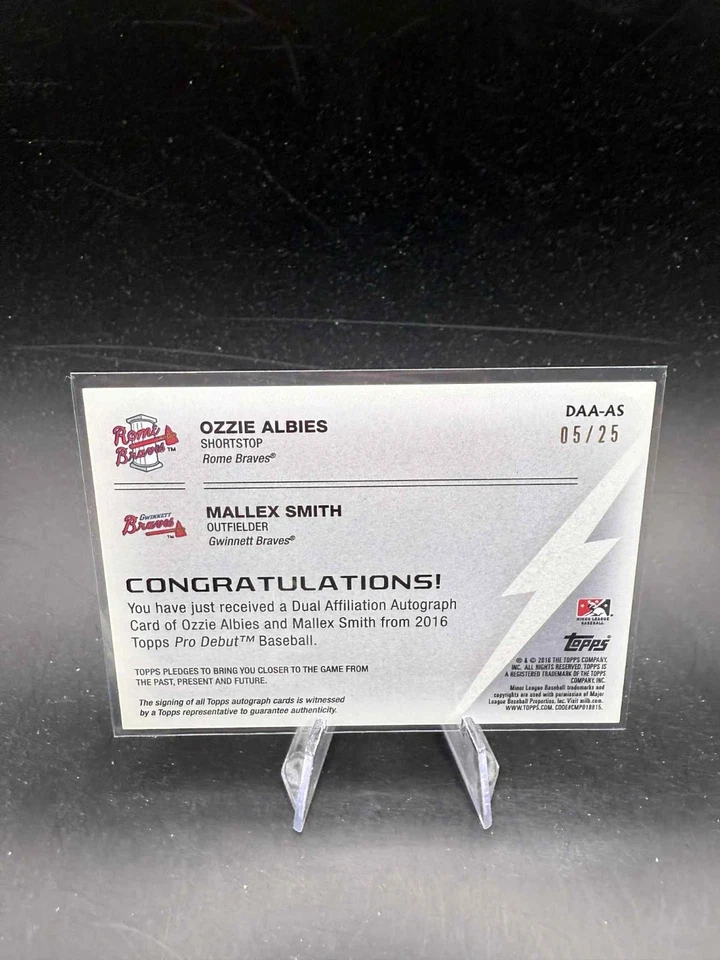 2016 Topps Pro Debut Ozzie Albies RC ROOKIE #/25 Dual Auto WS CHAMP BRAVES SP - Image 2 of 2