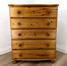 CHEST OF DRAWERS Classic Pine 5 Drawer Bun Handles Feet FREE DELIVERY