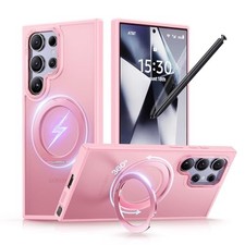 Samsung Galaxy S24 Ultra - 360 Rotatable Magnetic Ring Stand Case, Pink, Raised