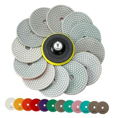 -Piece Diamond Polishing Pads Set, Wet/Dry Quartz Polishing Kit, Granite, 14