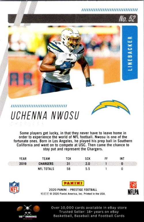 2020 Panini Prestige FOOTBALL #52 Uchenna Nwosu - Image 2 of 2