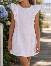 NWT Polo Ralph Lauren Girls White Cotton Ruffle Eyelet Lace Dress Sz 16 Classic