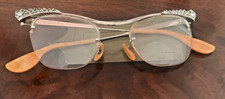 Vintage Pair Retro Look Cats Eye Spectacles Silver Frame with Rhinestones 1950's