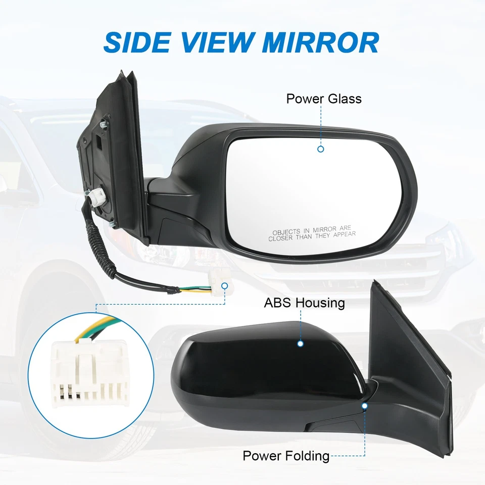 Espejo retrovisor lateral derecho pasajero negro texturizado eléctrico para Honda CR-V CRV 2012-2016 Foto 2 de 4