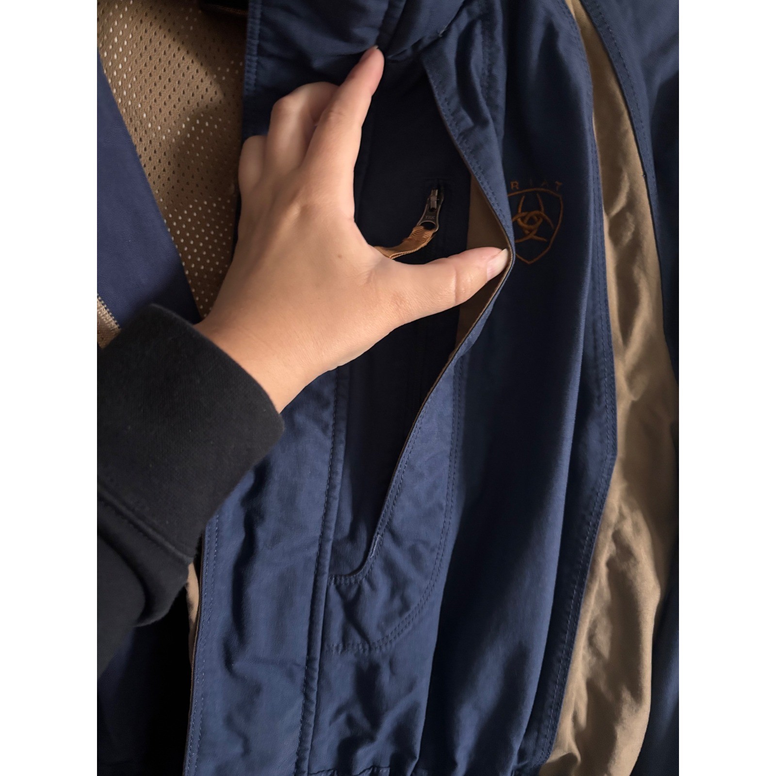 Ariat Womens Blue Tan Full Zip Hooded Jacket Size Medium