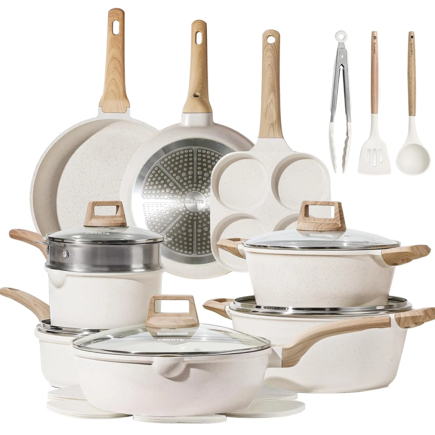 21Pcs Pots and Pans Set, Nonstick Cookware Sets, White Granite Induction Cook...