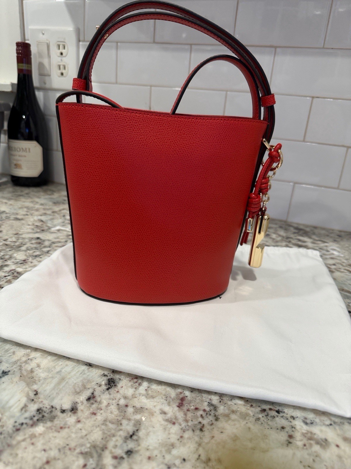 FURLA Danae Red Leather Shoulder Bag 2-Way Crossbody Stylish Authentic image 8