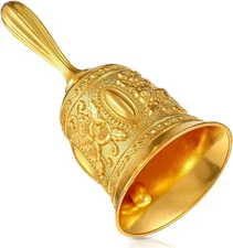 Solid Brass Call Bell, Super Loud Hand Bell with Floral Engravings Vintage Desig