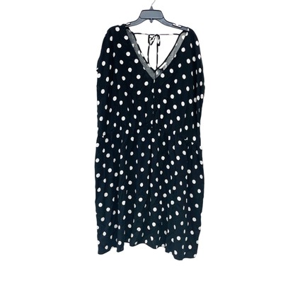 Ava & Viv Women's Short Sleeve V Neck Mini A Line Black Polka Dot Dress 3X