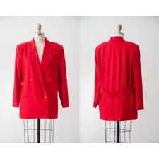 Harve Benard Wool Double Breasted Blazer 90s Vintage Red L Boxy Pleated Back