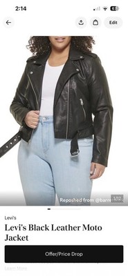Levi's Women's Plus 3XL Black Faux Leather Moto Biker Jacket Belted Zip Short