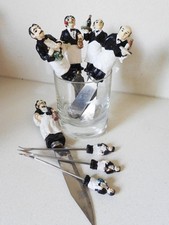 GUY BUFFET PATE KNIVES; COCKTAIL FORKS, CHEESE KNIFE & 4 SWIVEL STICKS