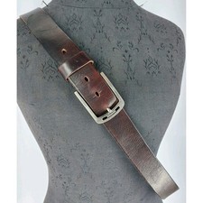 Genuine Full Grain Leather Belt Pewter Pin Buckle Mens 46 Brown 2"wide