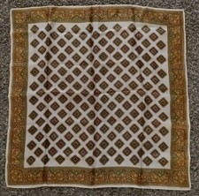 Retro Neck Scarf Geometric Square Block Print Brown/Orange/Ivory 25" Sq.