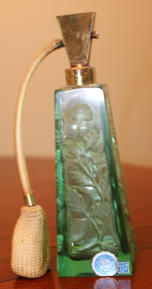 VINTAGE IRICE I W RICE CO EMPTY PERFUME ATOMIZER GREEN BOTTLE