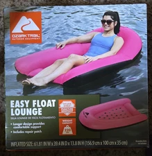 Ozark Trail 62-inch Easy Float Lounge Inflatable Pool Raft Back Arms Rest - NEW