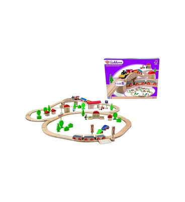 Eichhorn Wooden Train Set with Bridge (81 Pieces) Play Train Set