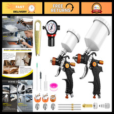 Professional Hvlp Air Paint Spray Gun Set - 2 Guns 1.0mm 1.41.7mm Tips Auto