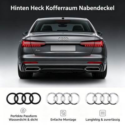 Für Audi A4 A5 A6 202x72MM Hinten Heck Kofferraum Emblem Ringe Silber / Schwarz