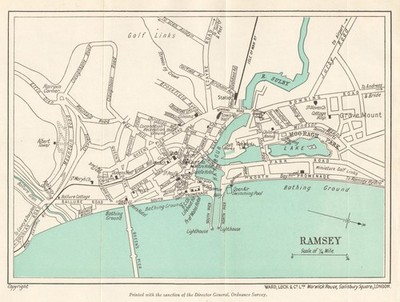 Ramsey Vintage Stadt/Stadtplan. Isle of Man. WARD LOCK 1938 alte Vintage Karte